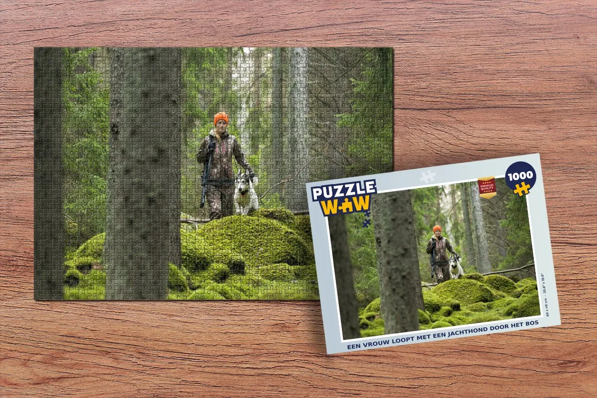 PuzzleWow Legpuzzel Boswandeling met Jachthond 1000 Stuks