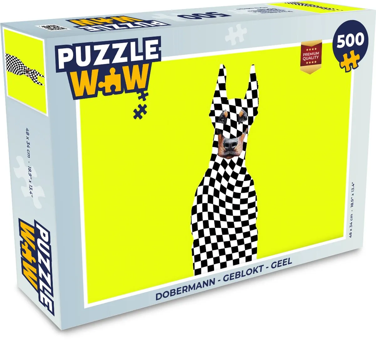 PuzzleWow Dobermann Geblokt Legpuzzel 500 Stuks - Geel