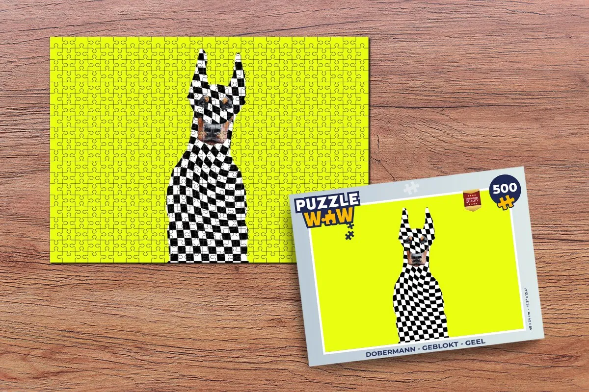 PuzzleWow Dobermann Geblokt Legpuzzel 500 Stuks - Geel