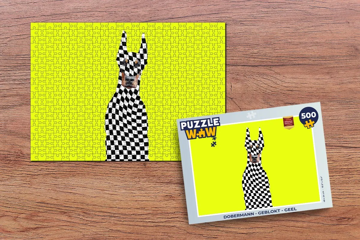 PuzzleWow Dobermann Geblokt Legpuzzel 500 Stuks - Geel