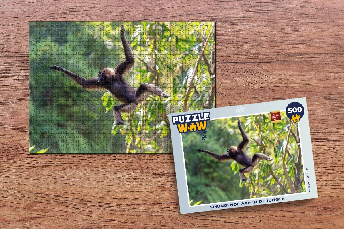 PuzzleWow Legpuzzel Springende aap in de jungle 500 Stuks - Multicolor