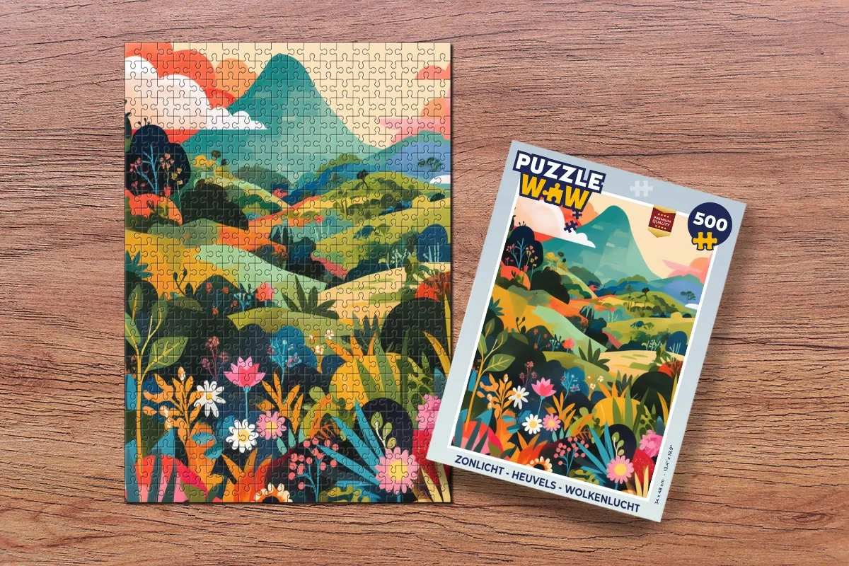 PuzzleWow Zonlicht - Heuvels & Wolkenlucht Legpuzzel 500 Stukjes