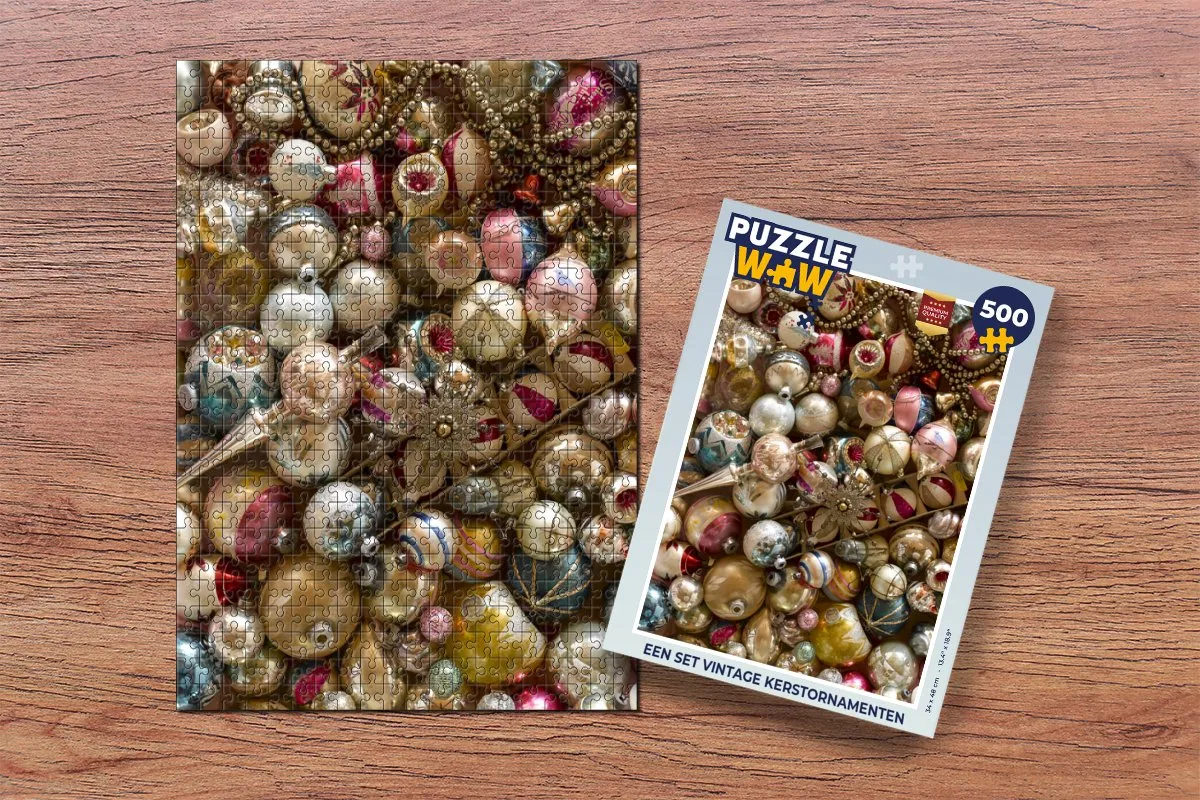 PuzzleWow Vintage Kerstornamenten Legpuzzel 500 Stuks - Multicolor