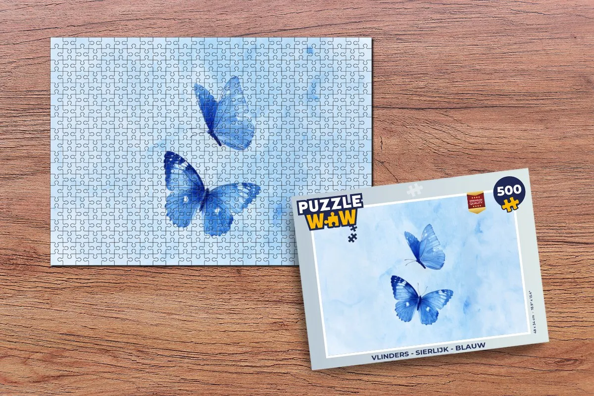 PuzzleWow Vlinders Legpuzzel 500 Stuks - Blauw