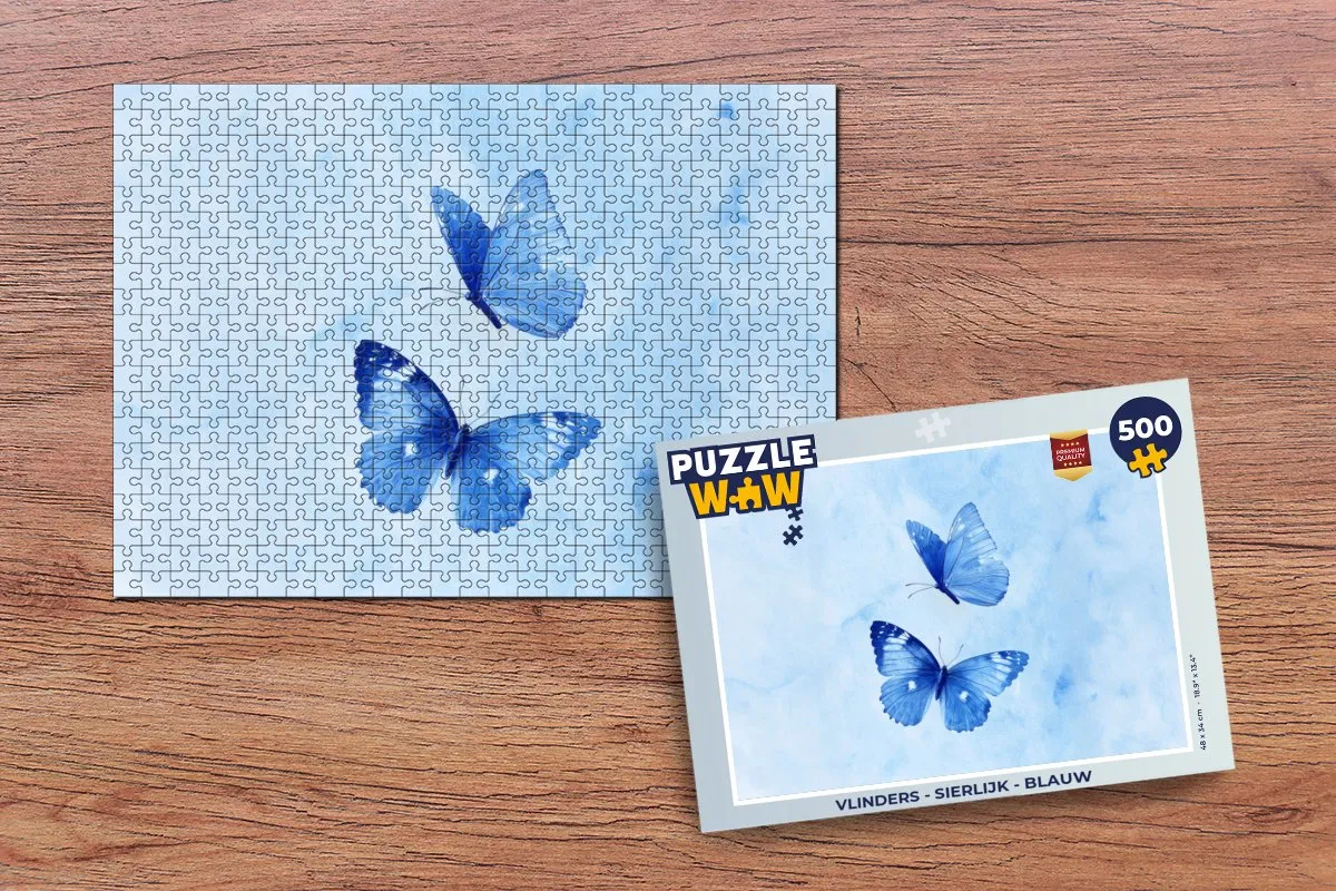 PuzzleWow Vlinders Legpuzzel 500 Stuks - Blauw