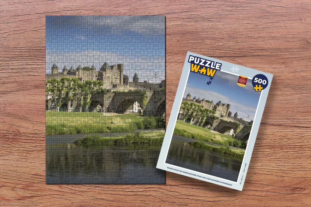 PuzzleWow Carcassonne Rivier & Kasteel Legpuzzel 500 Stuks - Multicolor