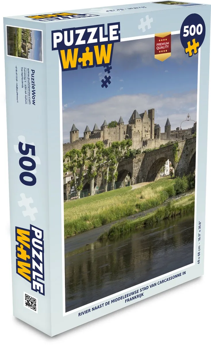 PuzzleWow Carcassonne Rivier & Kasteel Legpuzzel 500 Stuks