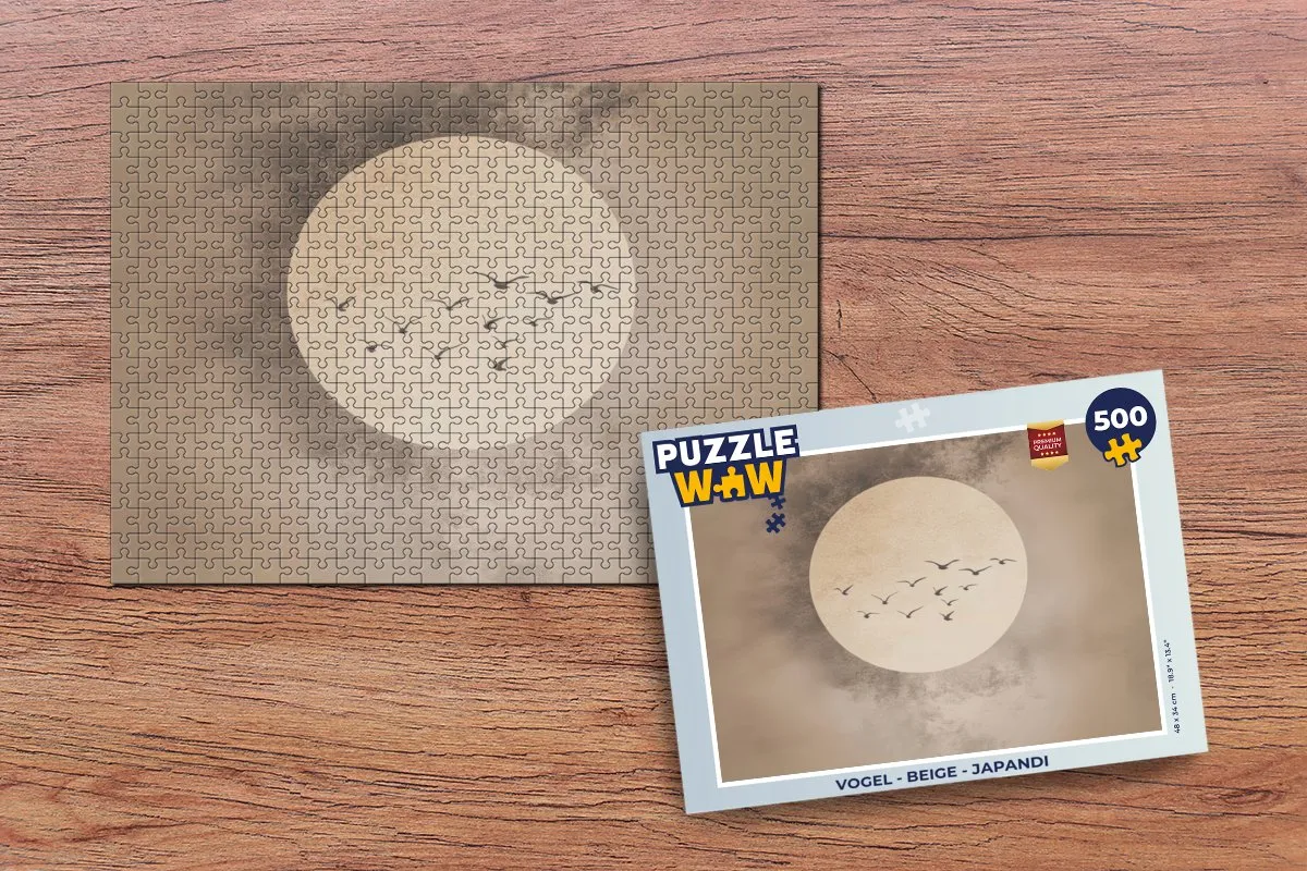 PuzzleWow Japandi Vogels Legpuzzel 500 Stuks - Beige