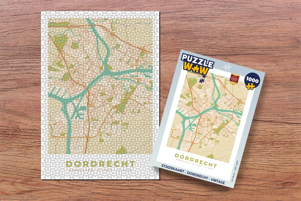 PuzzleWow Stadskaart Dordrecht Vintage Legpuzzel 1000 Stuks - Multicolor