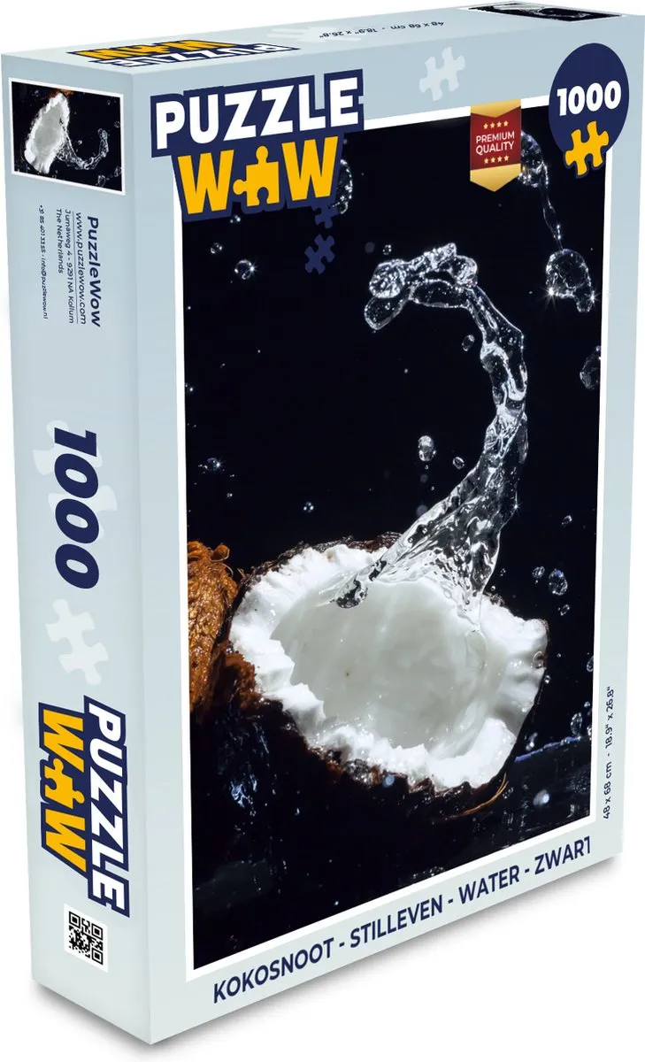 PuzzleWow Kokosnoot Stilleven Water Zwart Legpuzzel 1000 Stuks
