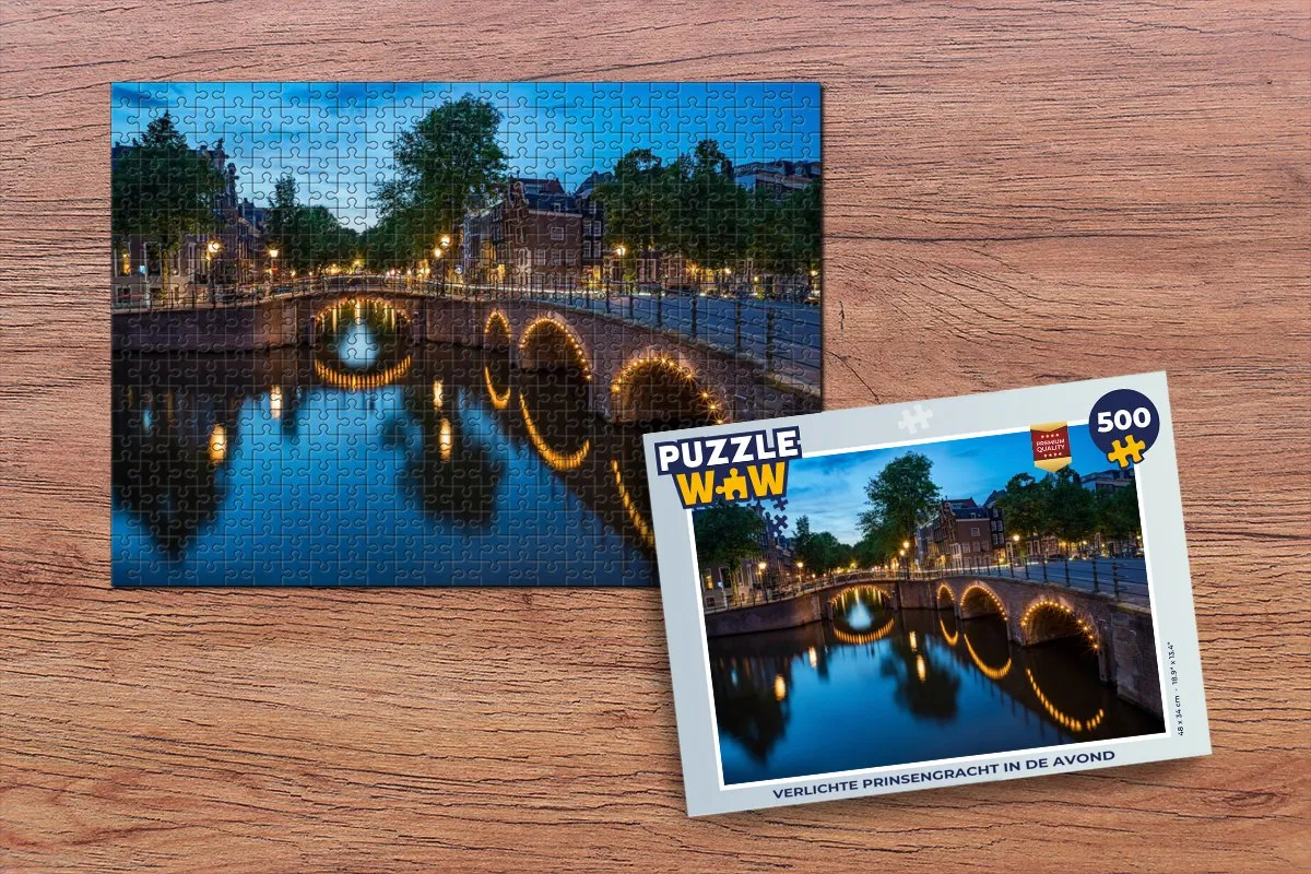 PuzzleWow Verlichte Prinsengracht Avond Legpuzzel 500 Stuks - Multicolor