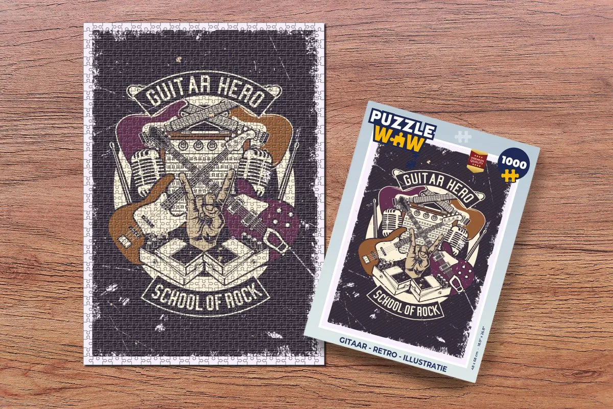 PuzzleWow Gitaar Retro Legpuzzel 1000 Stuks - Multicolor