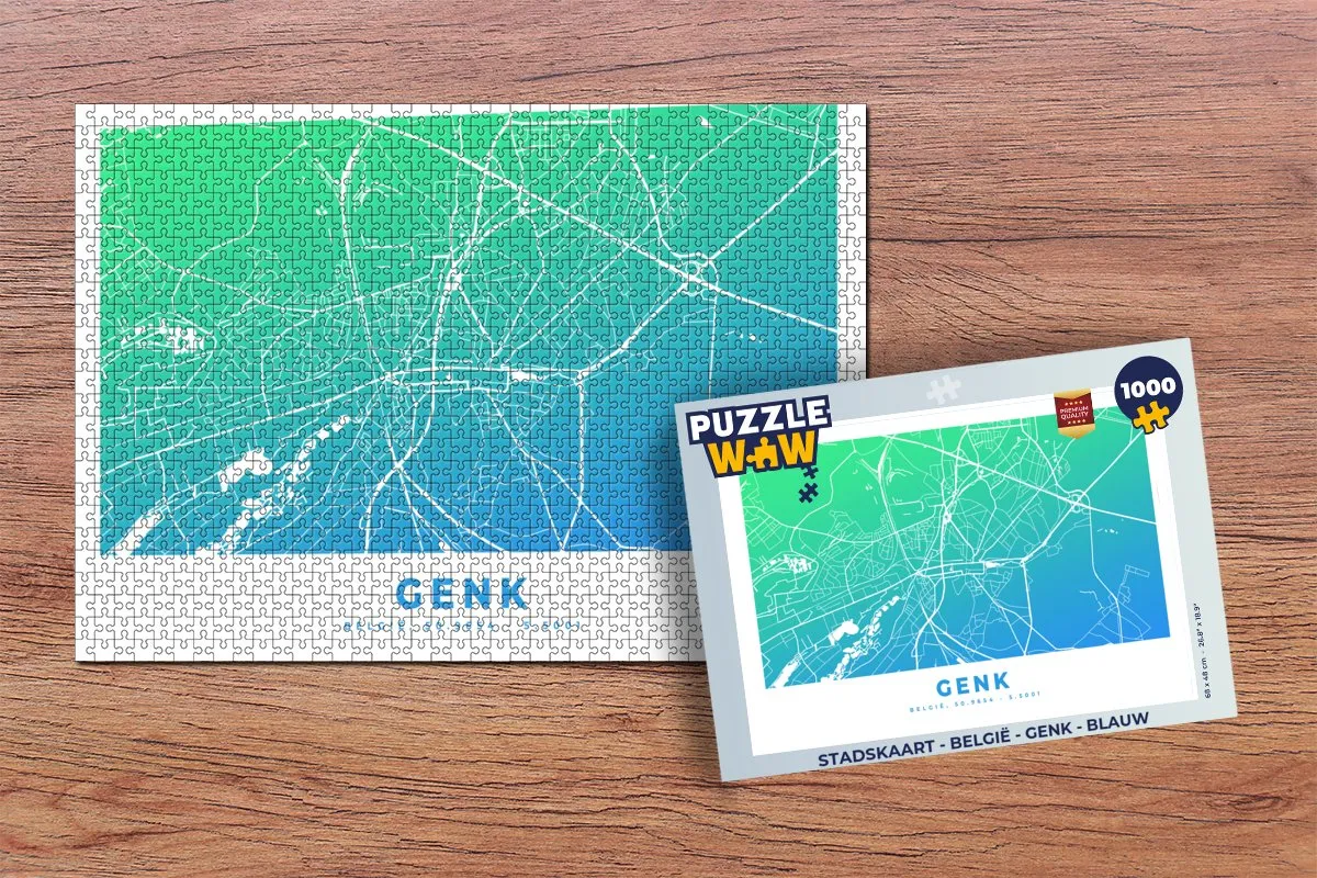 PuzzleWow Stadskaart België Genk Legpuzzel 1000 Stuks - Multicolor