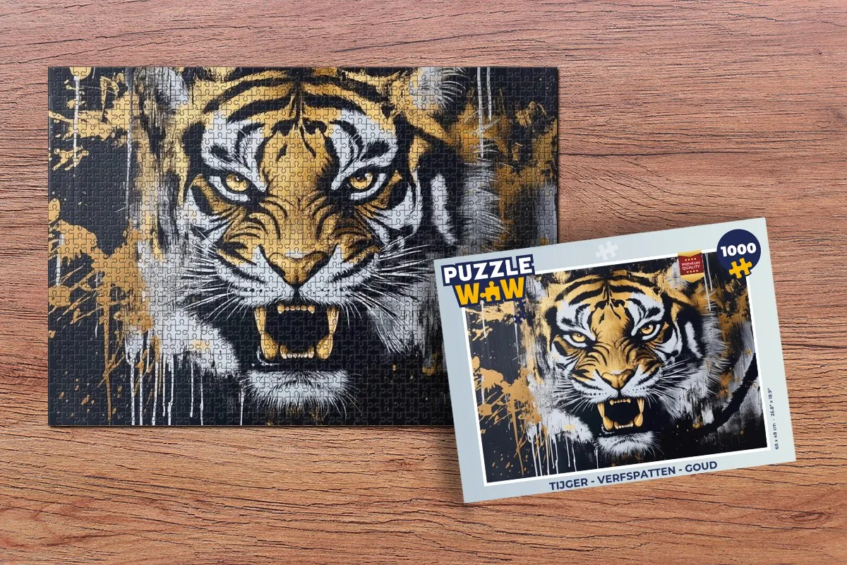PuzzleWow Tijger Verfspatten Legpuzzel 1000 Stuks - Goud