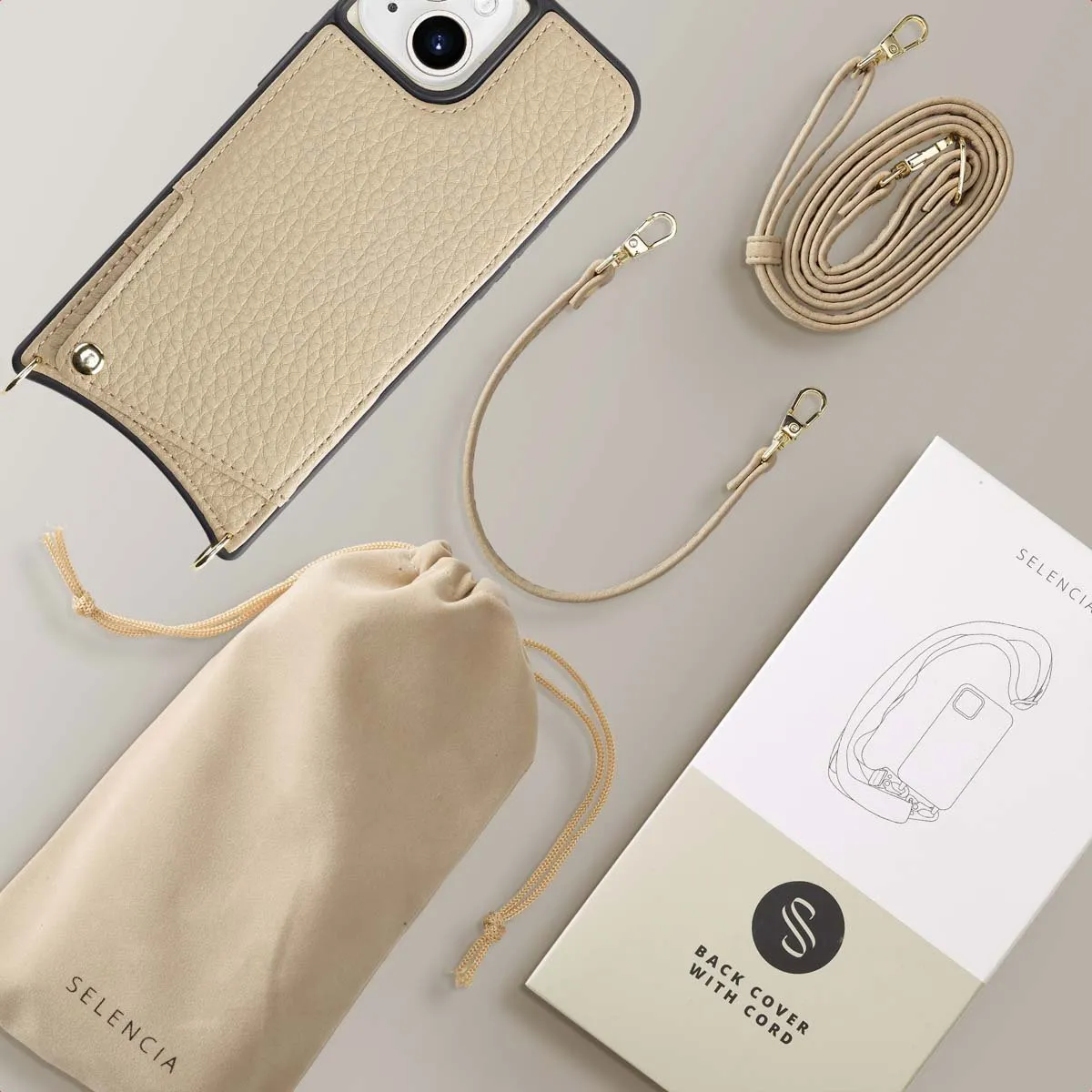 Selencia Hoesje iPhone 15 Beige - 2 Pasjes - afbeelding 6 van 6