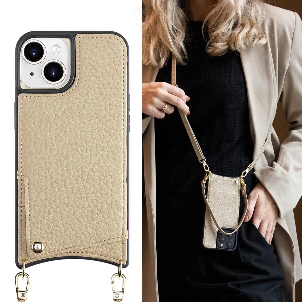 Selencia Hoesje iPhone 15 Beige - 2 Pasjes