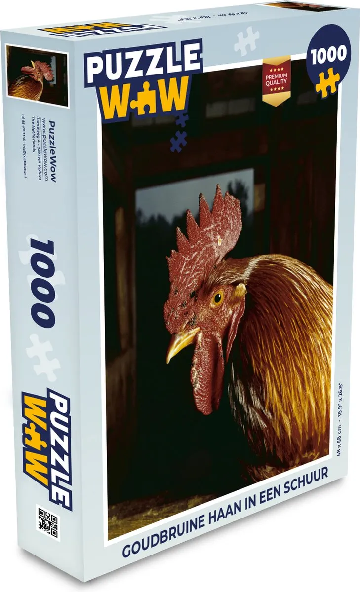 PuzzleWow Legpuzzel Goudbruine haan in een schuur 1000 Stuks