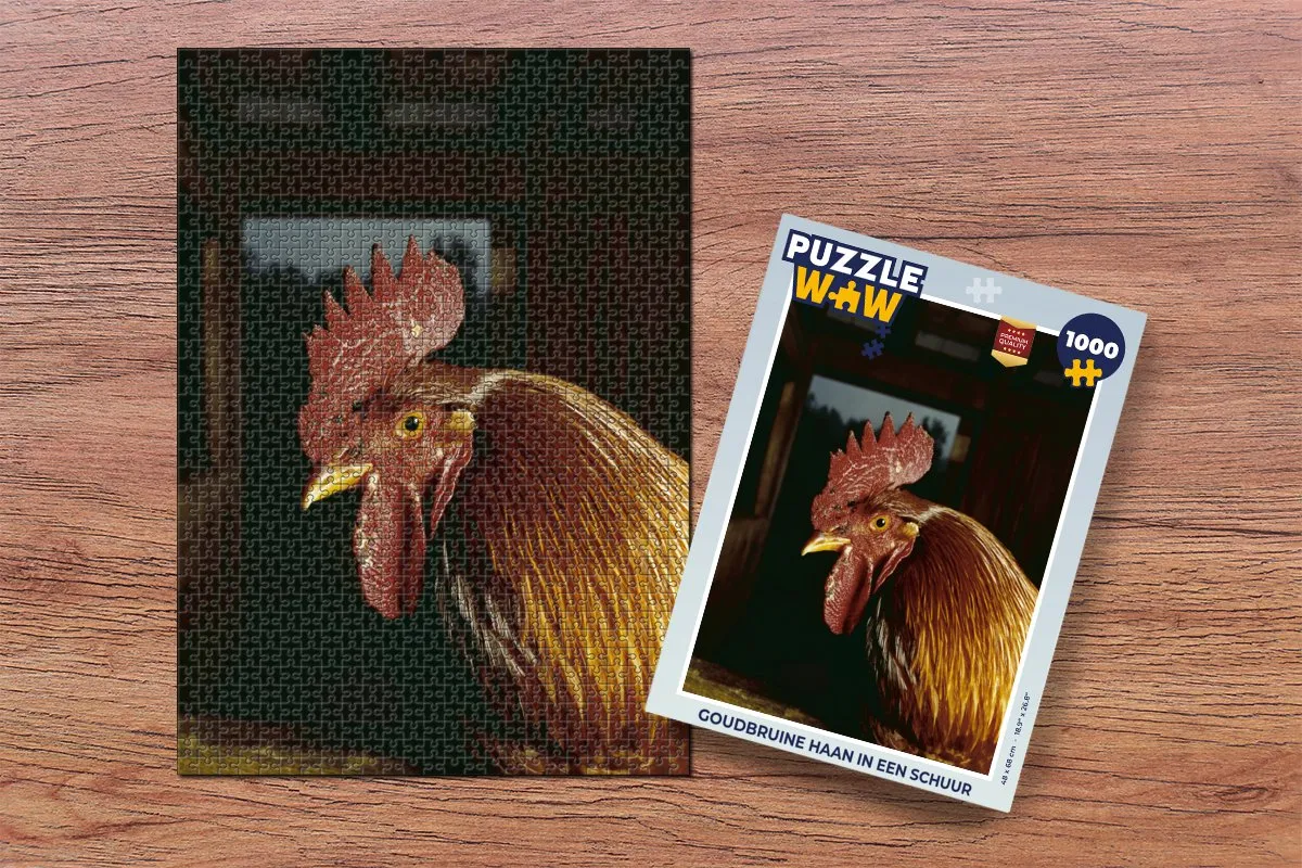 PuzzleWow Legpuzzel Goudbruine haan in een schuur 1000 Stuks - Multicolor