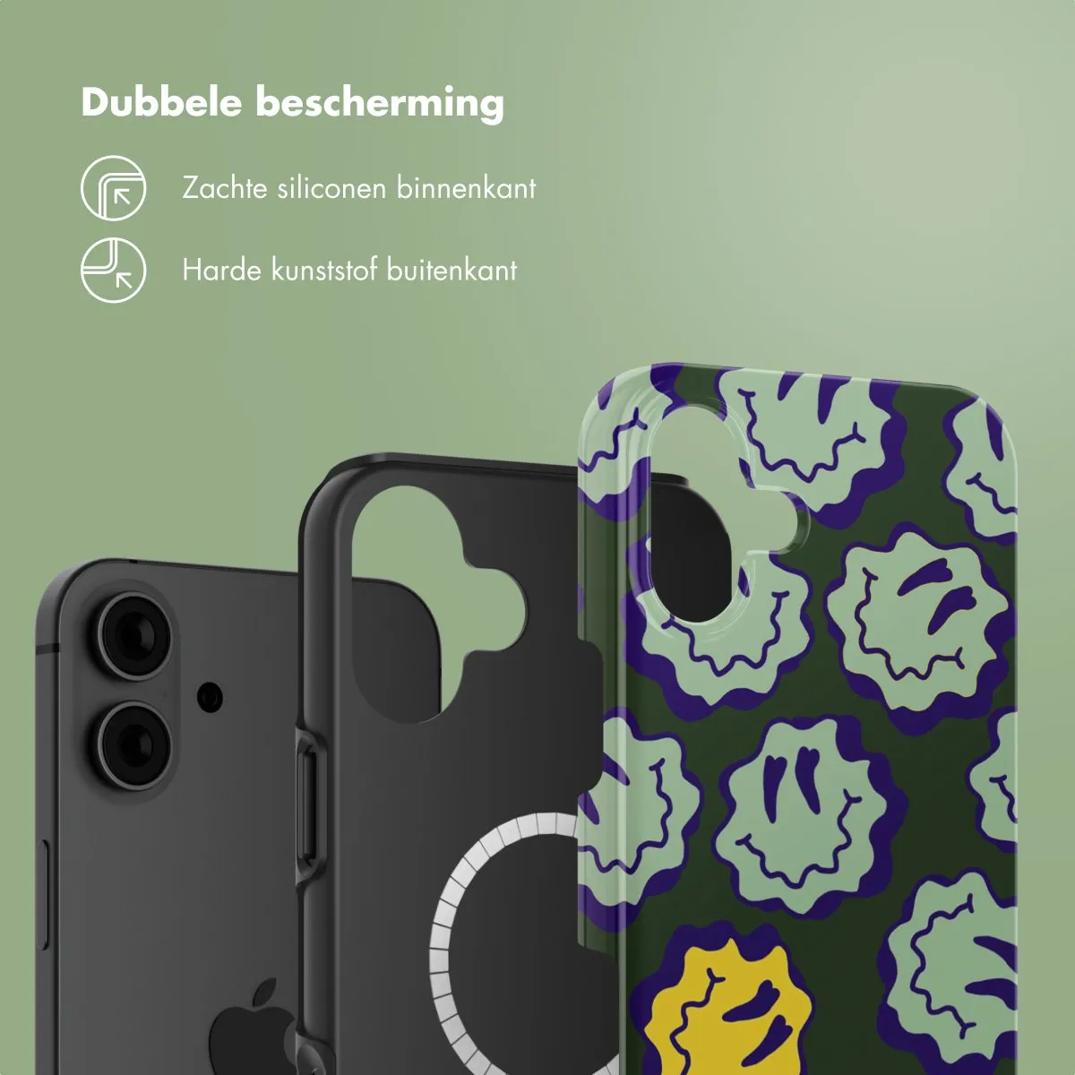 Selencia Hoesje iPhone 16 Wavy Smiley Green - MagSafe