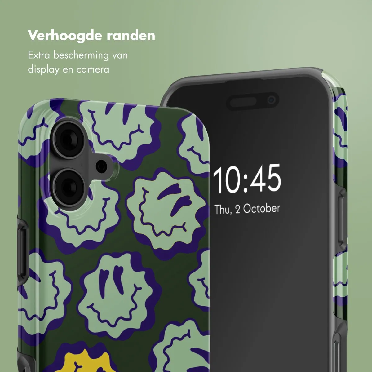 Selencia Hoesje iPhone 16 Wavy Smiley Green - MagSafe