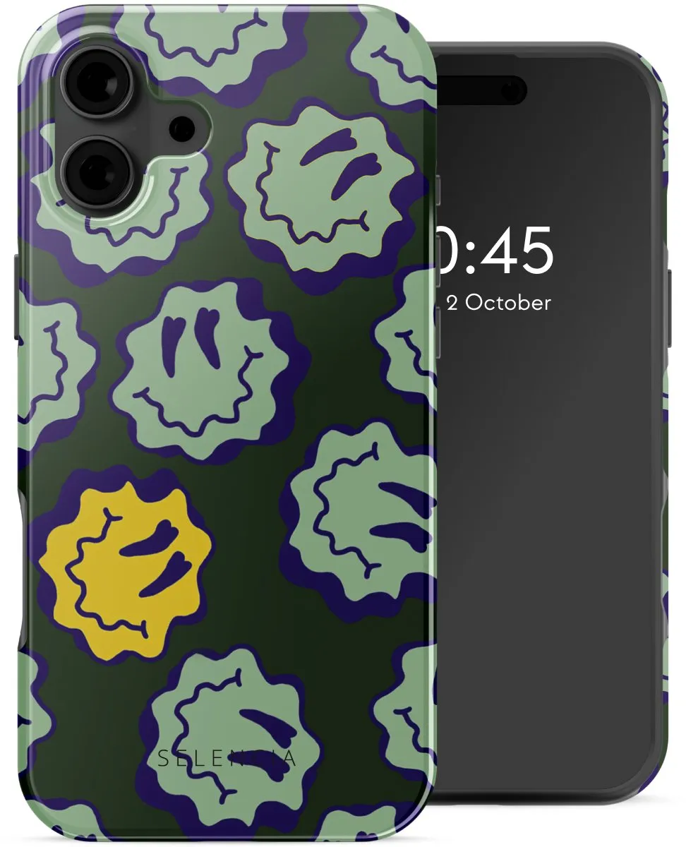 Selencia Hoesje iPhone 16 Wavy Smiley Green