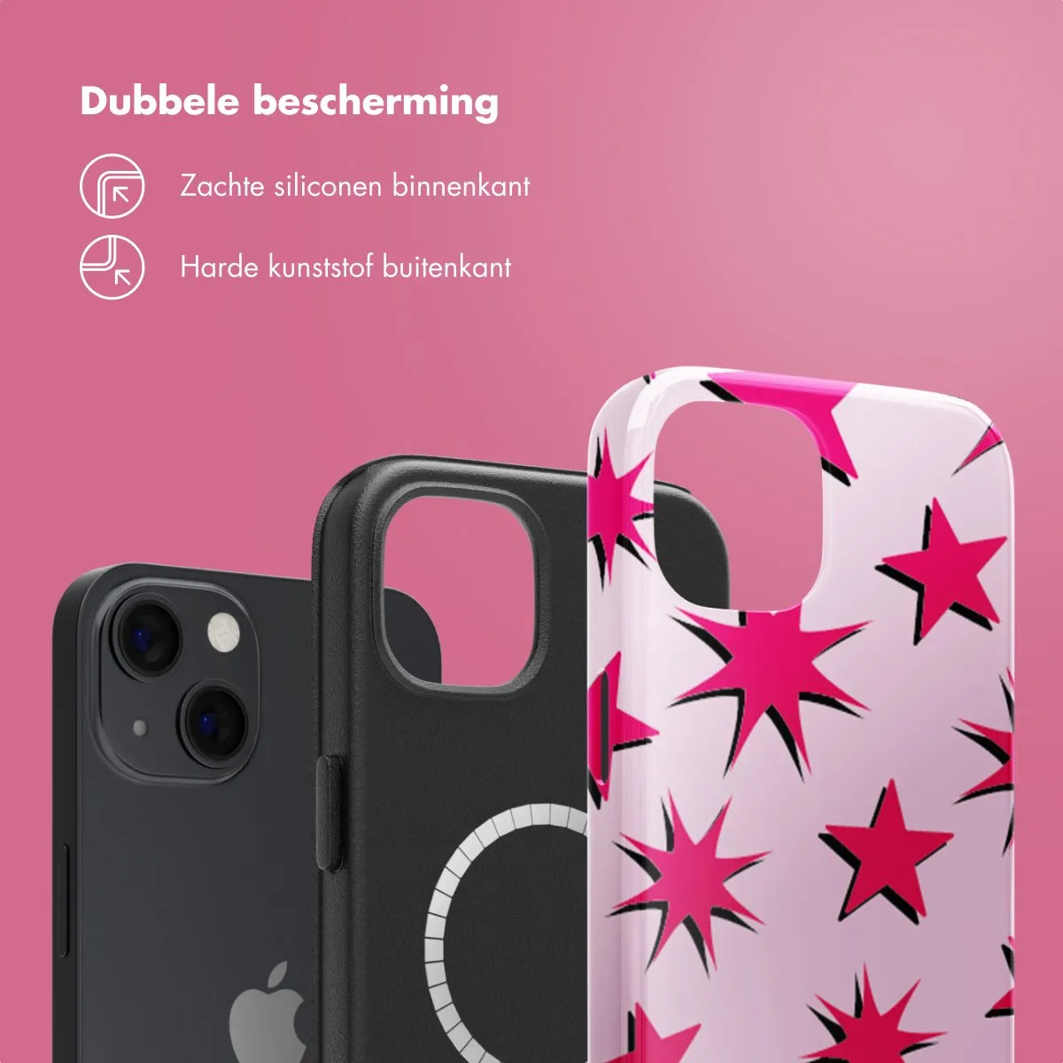 Selencia Hoesje iPhone 13 Stars Rubine Red Light Pink - MagSafe