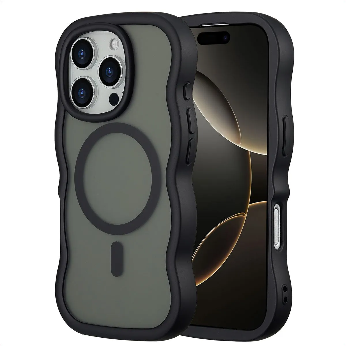 Selencia Wavy Case iPhone 16 Pro - Zwart