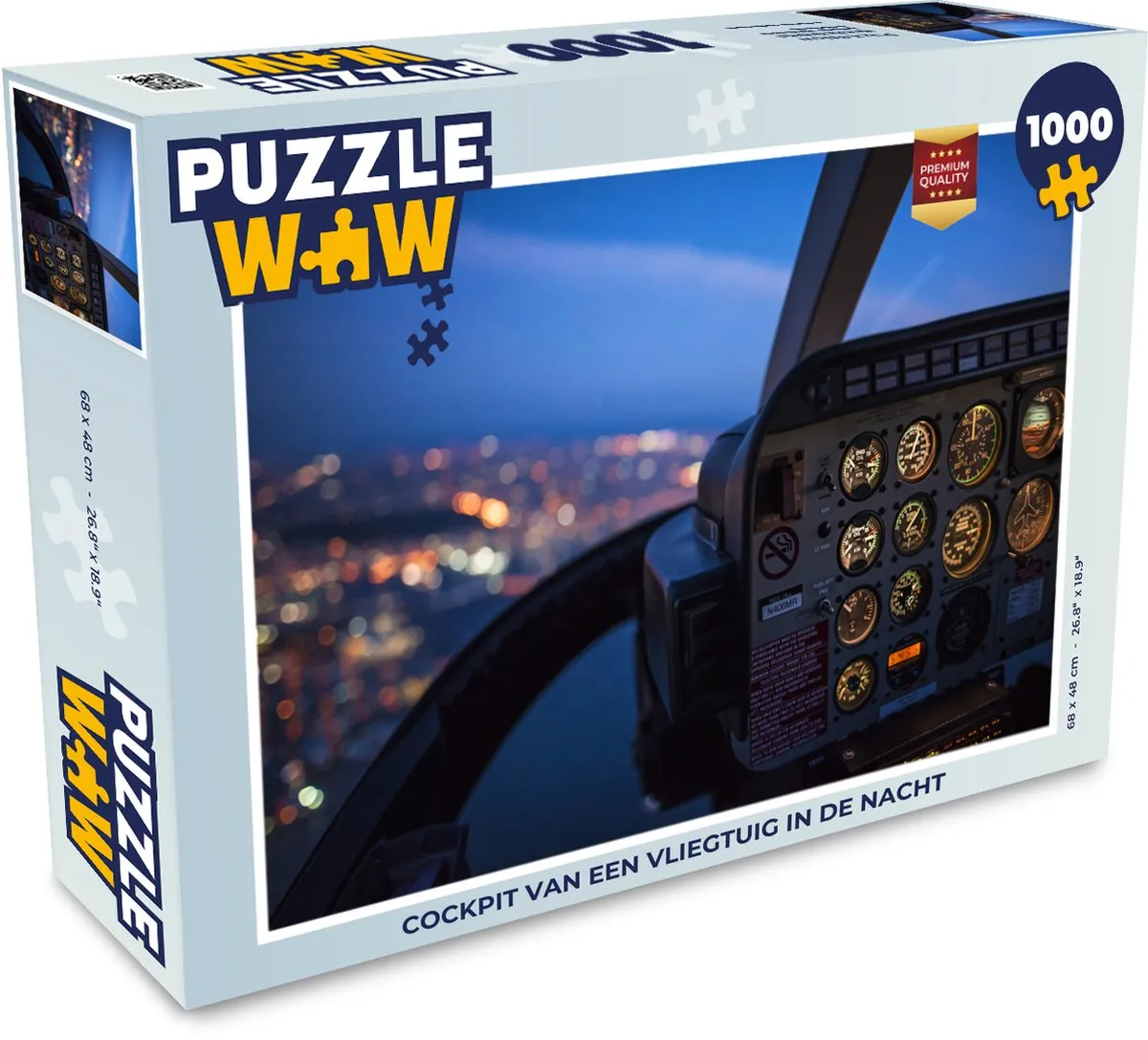PuzzleWow Cockpit Vliegtuig Nacht Legpuzzel 1000 Stuks - Multicolor