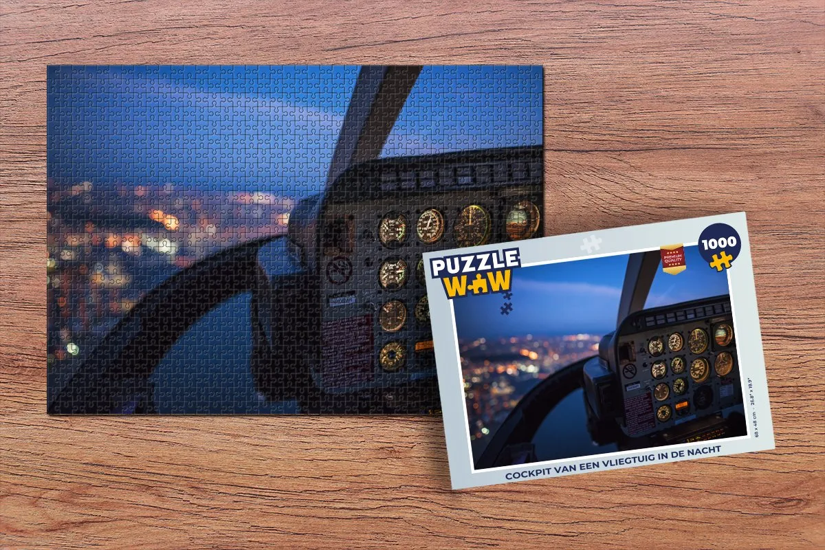 PuzzleWow Cockpit Vliegtuig Nacht Legpuzzel 1000 Stuks