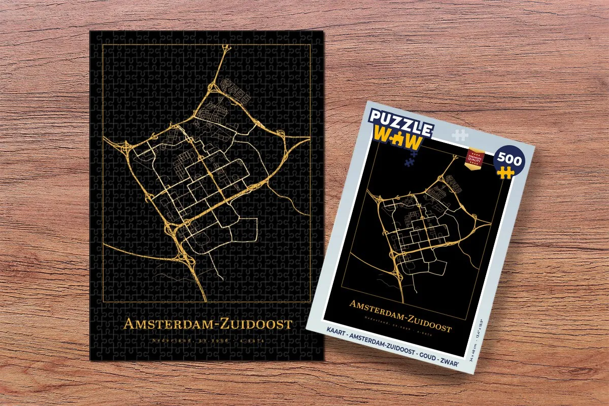 PuzzleWow Amsterdam-Zuidoost Legpuzzel 500 Stuks - Goud/Zwart