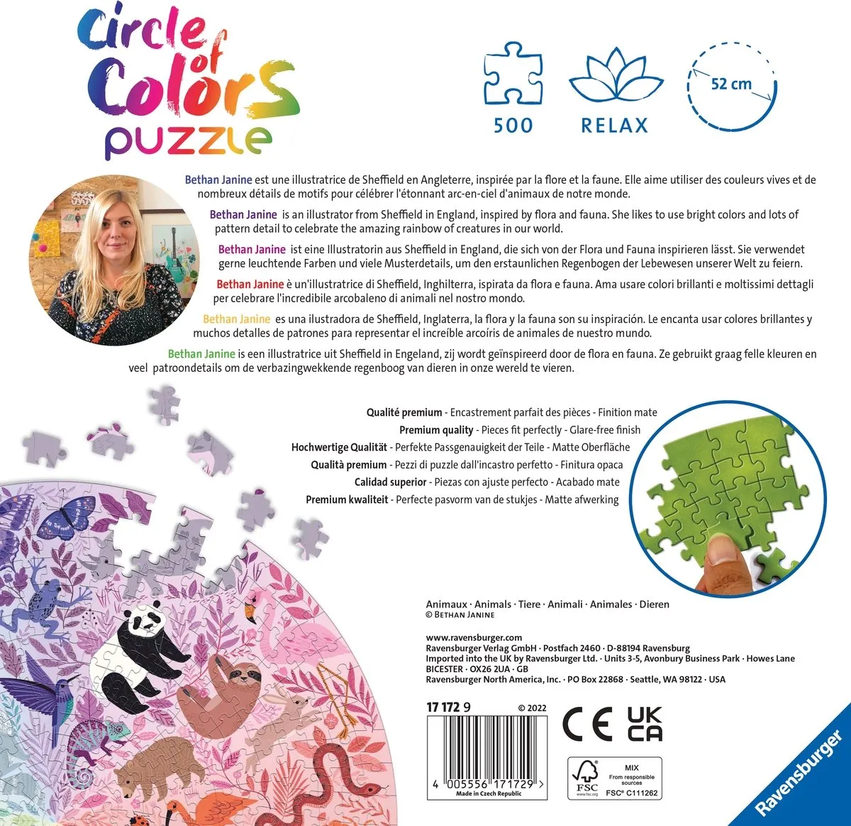 Ravensburger Round Puzzle Circle of Colors Dieren 500 Stuks