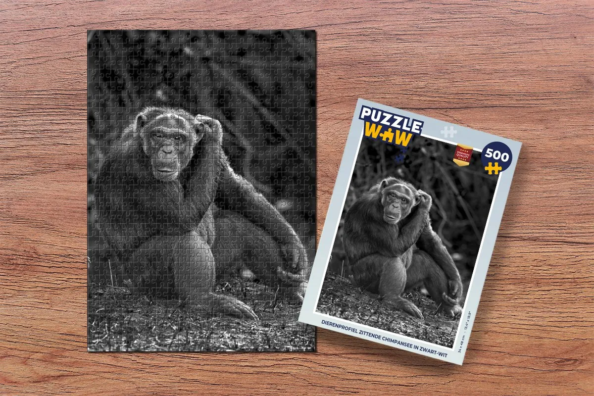 PuzzleWow Dierenprofiel Chimpansee Legpuzzel 500 Stuks - Multicolor