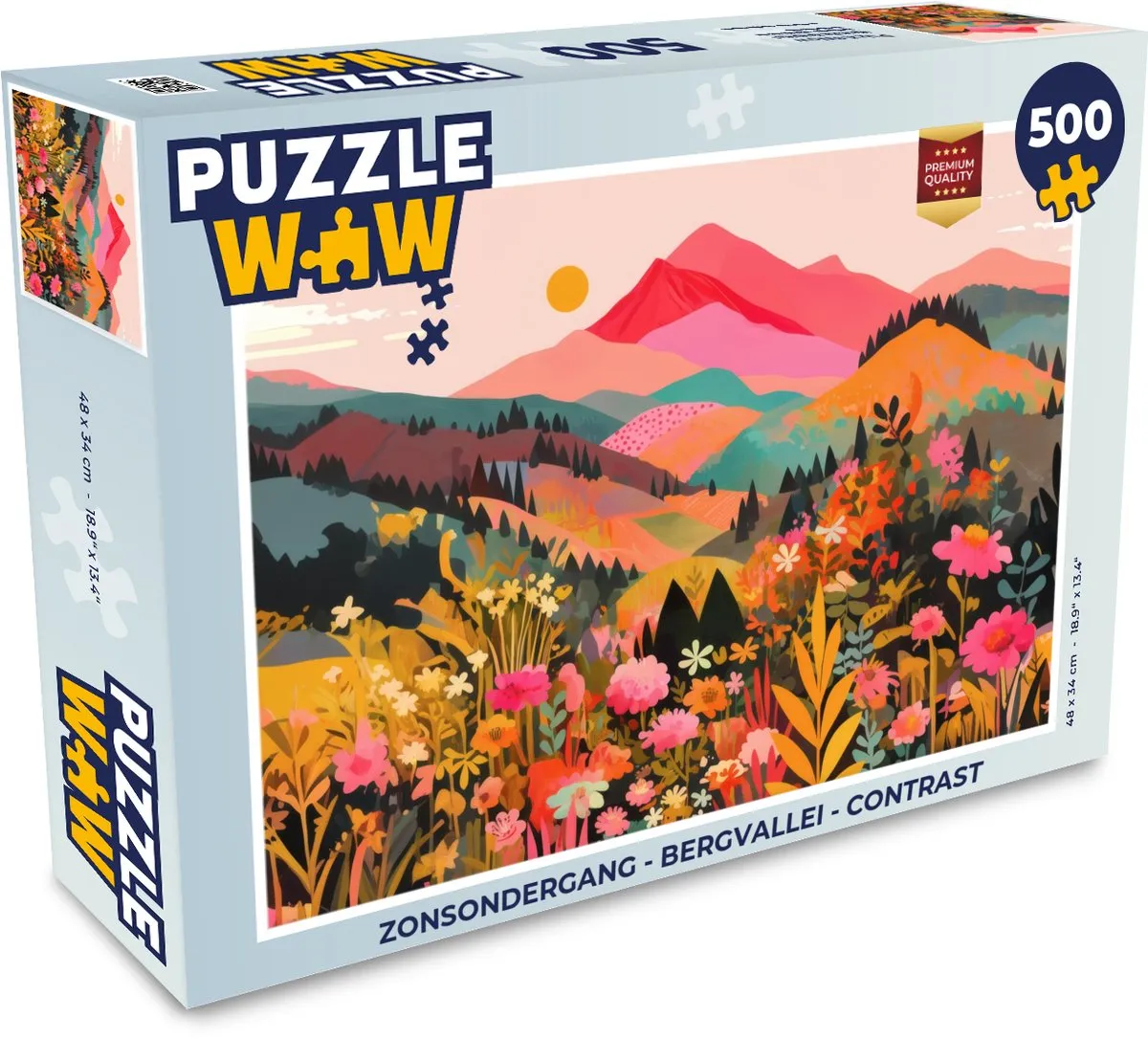 PuzzleWow Zonsondergang Bergvallei Legpuzzel 500 Stuks - Bergen/Bloemen/Zonsondergang