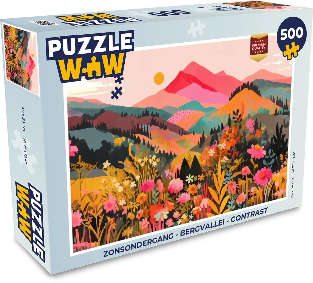 PuzzleWow Zonsondergang Bergvallei Legpuzzel 500 Stuks - Bergen/Bloemen/Zonsondergang