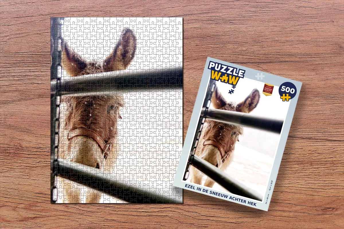 PuzzleWow Legpuzzel Ezel in de Sneeuw 500 Stuks - Multicolor