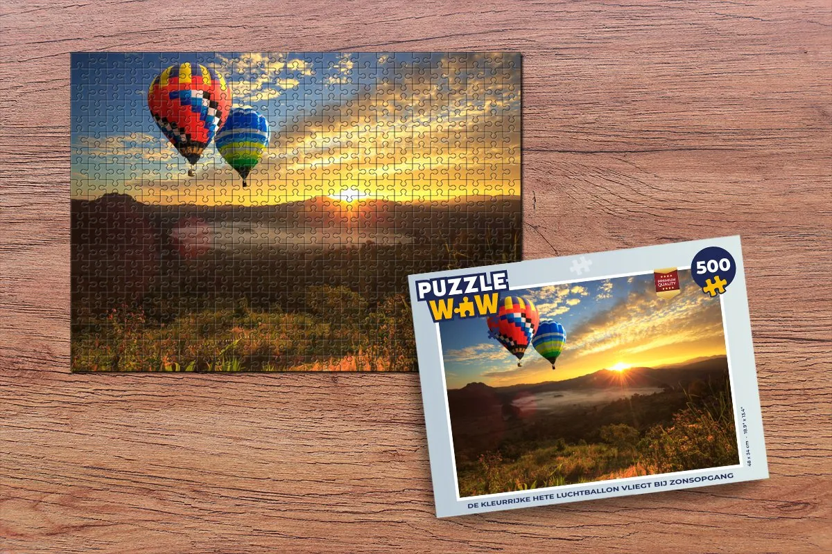 PuzzleWow Luchtballon Zon Wolken Legpuzzel 500 Stuks - Multicolor