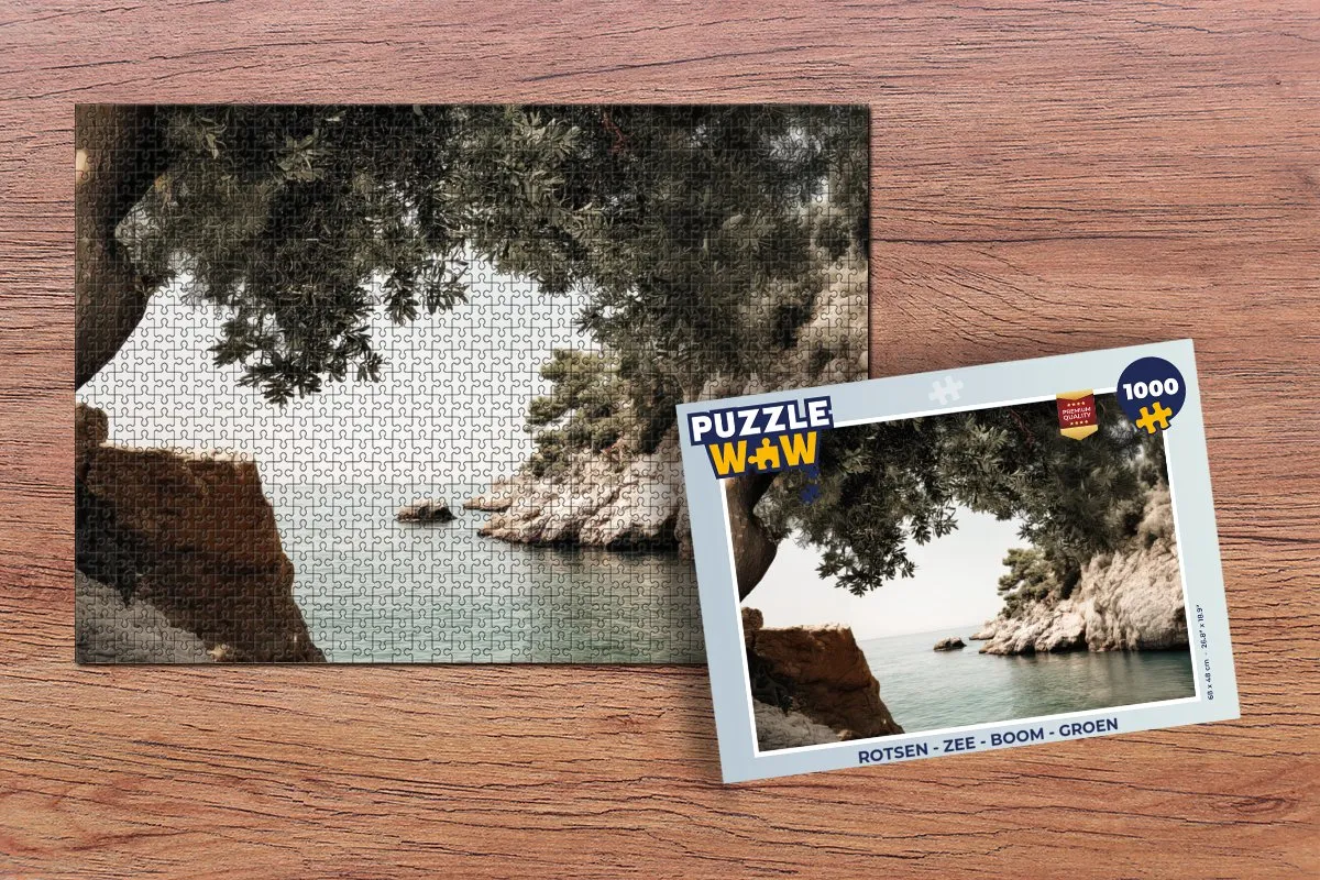 PuzzleWow Legpuzzel 1000 Stuks - Rotsen Zee Boom Groen