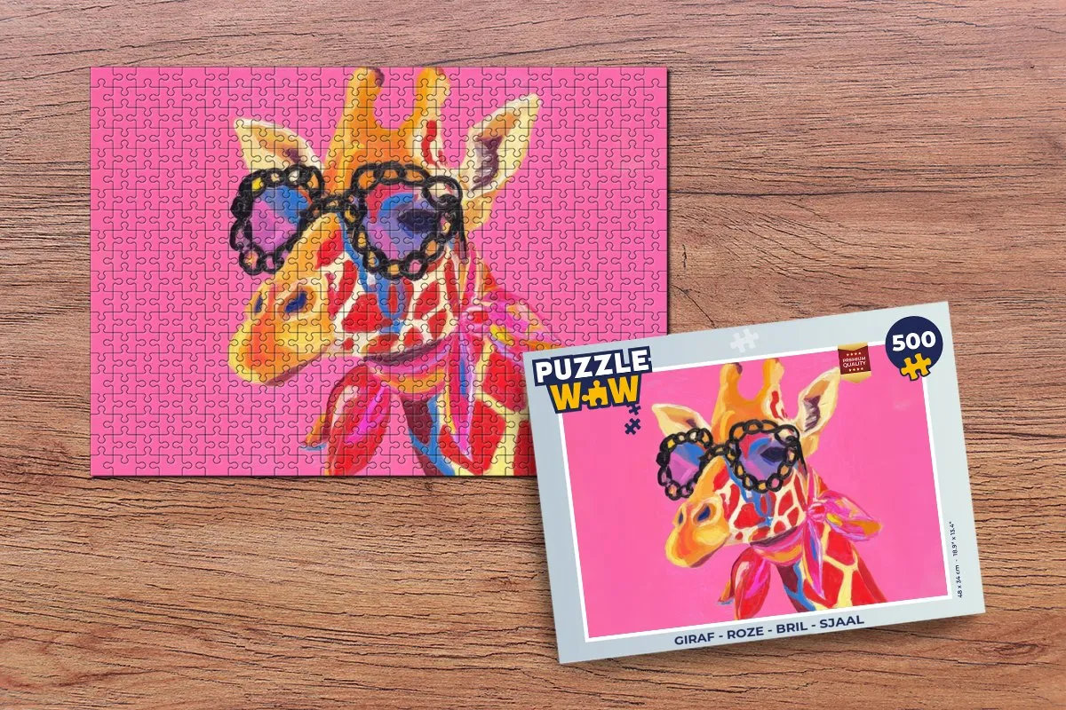 PuzzleWow Giraf Legpuzzel 500 Stuks - Roze Bril & Sjaal