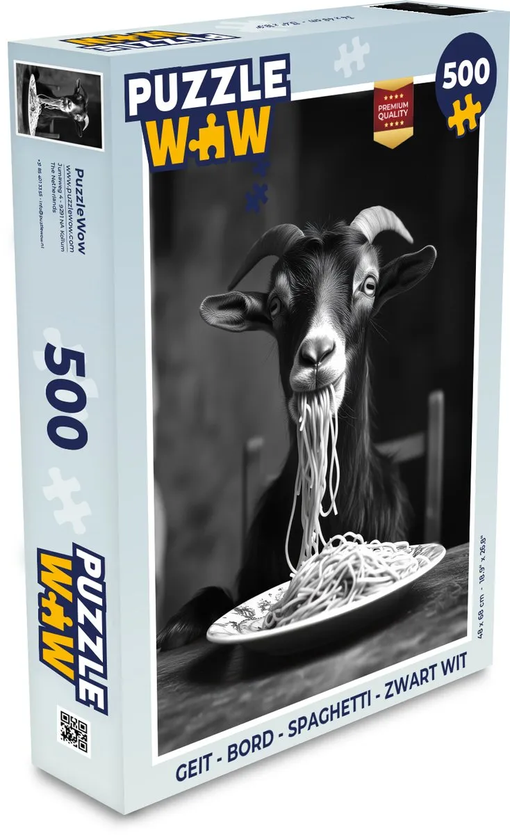 PuzzleWow Geit Spaghetti Legpuzzel 500 Stuks - Zwart Wit