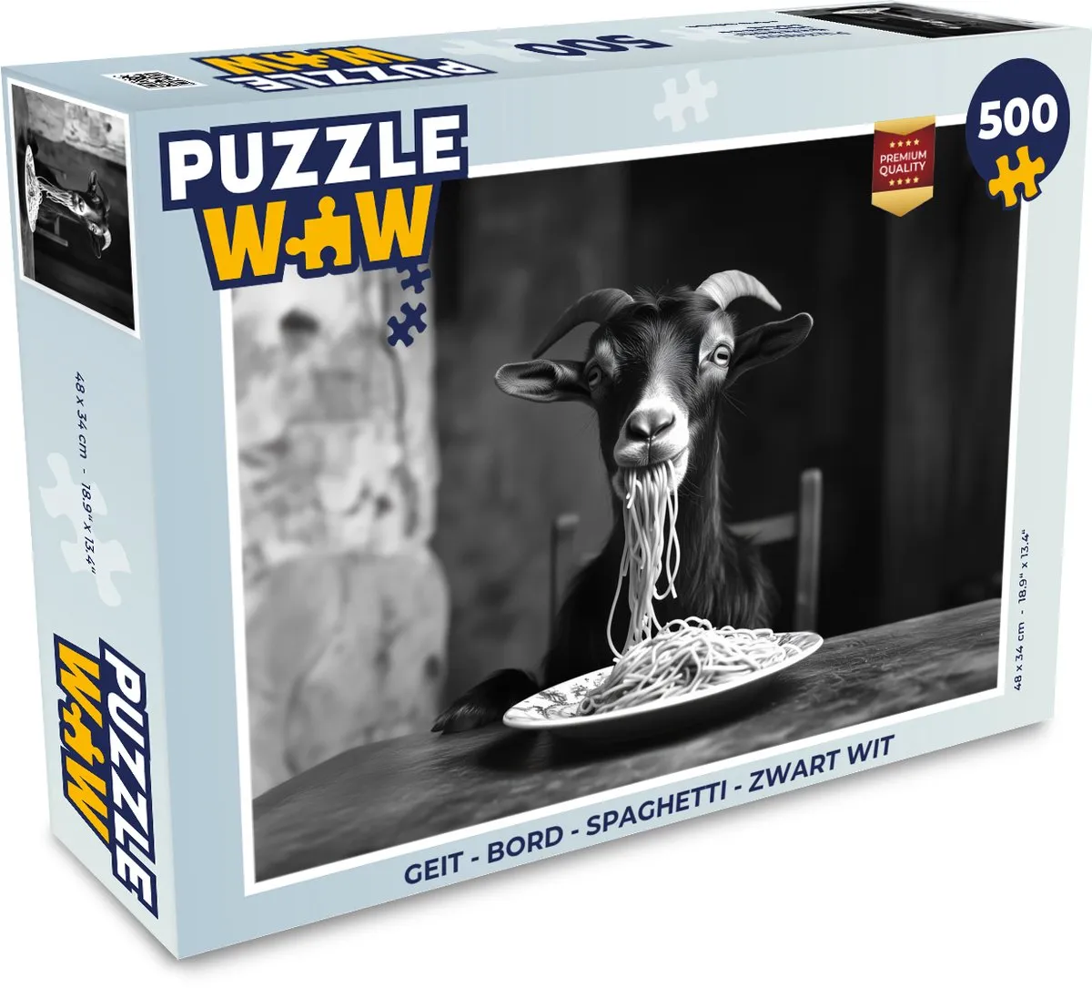 PuzzleWow Geit Spaghetti Legpuzzel 500 Stuks - Zwart Wit