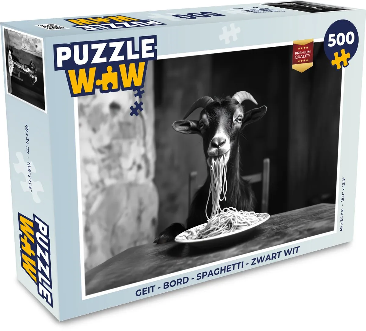 PuzzleWow Geit Spaghetti Legpuzzel 500 Stuks - Zwart Wit