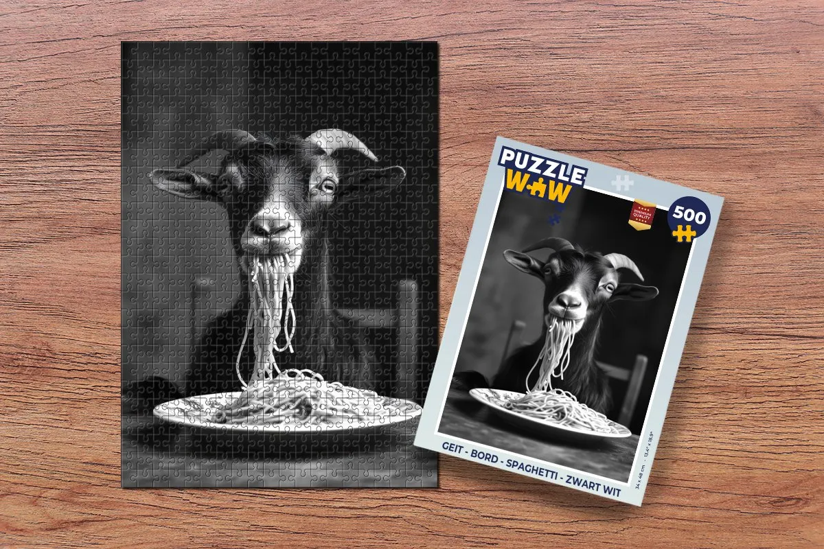 PuzzleWow Geit Spaghetti Legpuzzel 500 Stuks - Zwart Wit