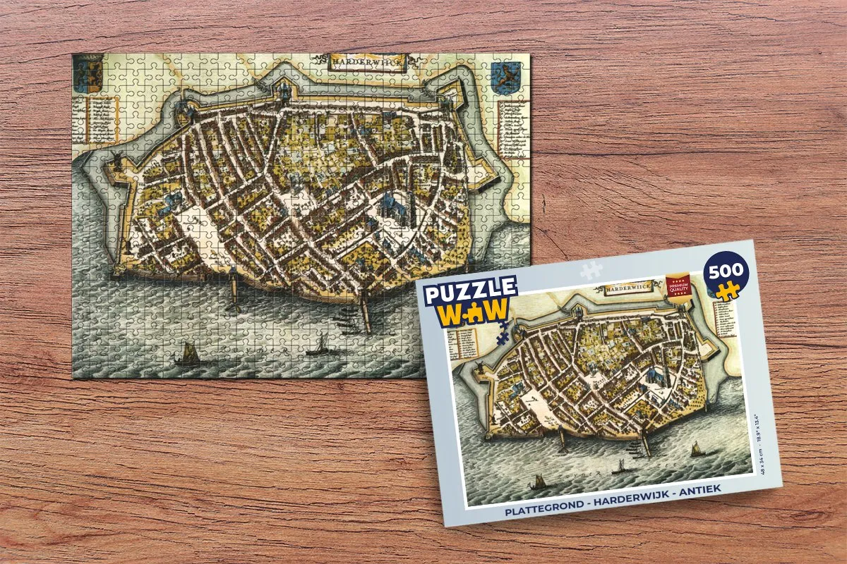 PuzzleWow Harderwijk Antiek Stadskaart Legpuzzel 500 Stuks - Multicolor