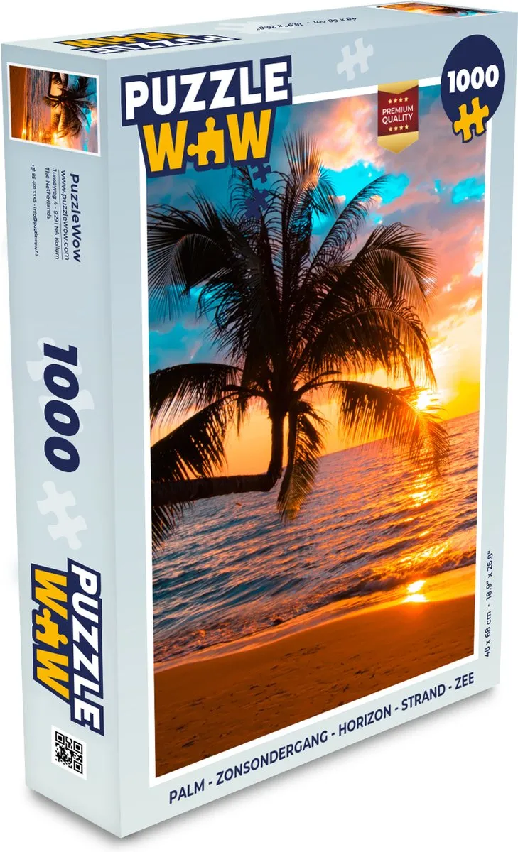 PuzzleWow Palm Zonsondergang Legpuzzel 1000 Stuks - Multicolor