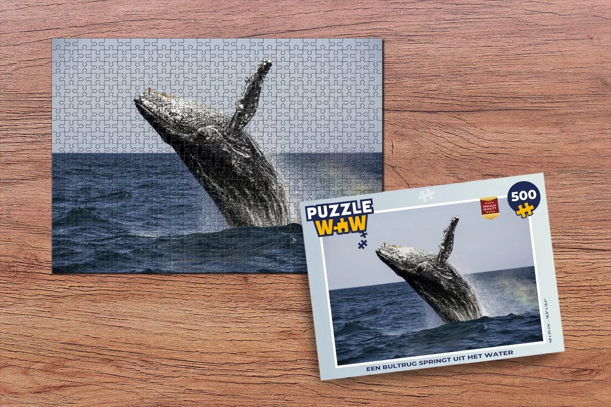 PuzzleWow Een bultrug springt uit het water Legpuzzel 500 Stuks - Multicolor