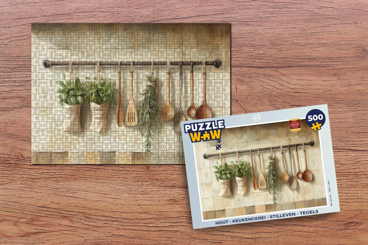 PuzzleWow Houten Keukengerei Stilleven Legpuzzel 500 Stuks - 8721169393377