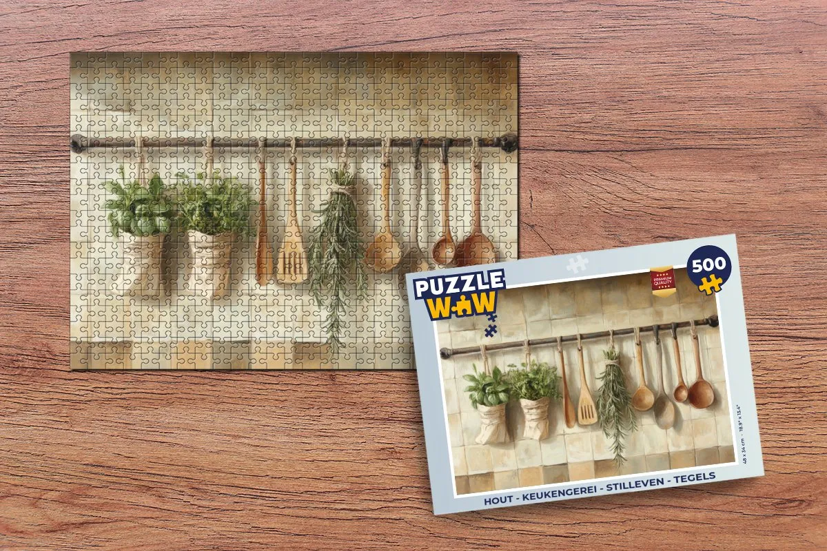 PuzzleWow Houten Keukengerei Stilleven Legpuzzel 500 Stuks - 8721169393377