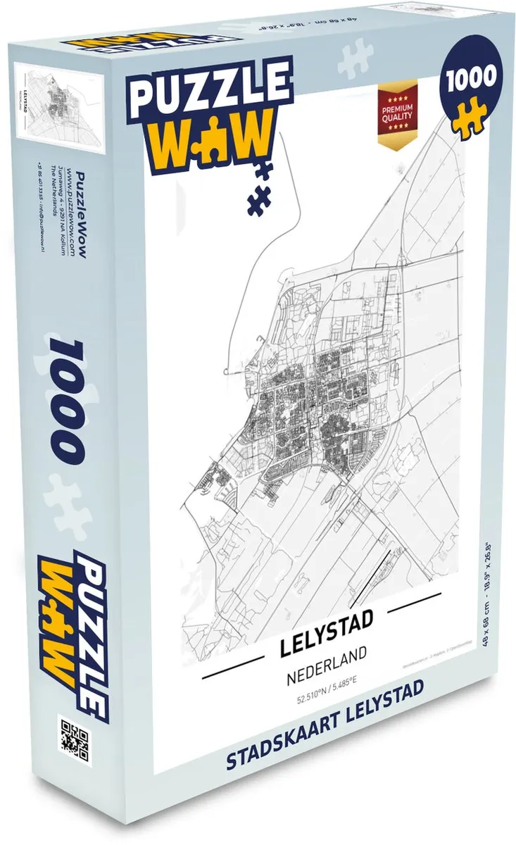 PuzzleWow Stadskaart Lelystad Legpuzzel 1000 Stuks - Multicolor