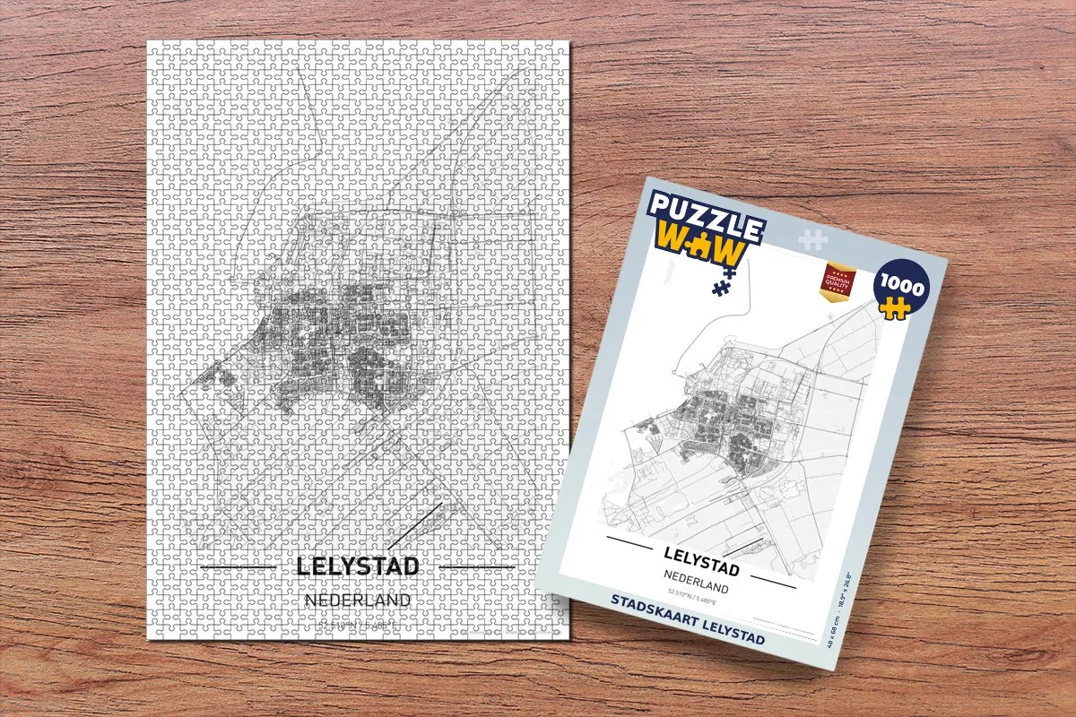 PuzzleWow Stadskaart Lelystad Legpuzzel 1000 Stuks - Multicolor