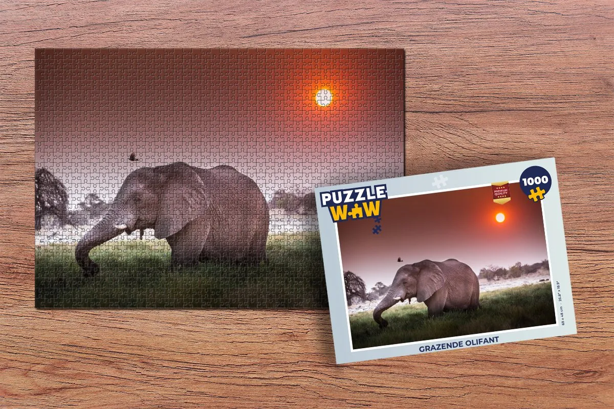 PuzzleWow Grazende Olifant Legpuzzel 1000 Stuks - Multicolor